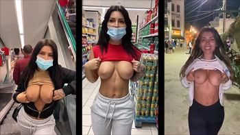 Novinha mostrando os seios em público